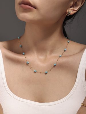 Golden Balls Cylindrical Turquoise Handmade Necklace Bracelet Double Layer Twin Light Luxury Stainless Steel Set