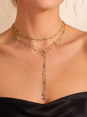 New Zircon Set Stainless Steel 18K Gold Plating Clavicle Chain Necklace Bracelet Women's Jewelry