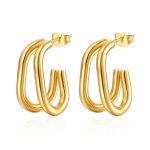 color: Two Wire Mixed Connected Oval Earrings Gold MS-155