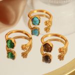 French Style Opal Flower Bud Ring Female Light Luxury Advanced Opening Stainless Steel Jewelry
