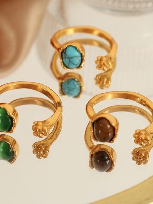 French Style Opal Flower Bud Ring Female Light Luxury Advanced Opening Stainless Steel Jewelry