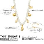 color: TXP115-Imitation Pearl Multi-pendant Gold Necklace -43+5cm