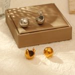 INS Spherical Glossy Stainless Steel Earrings Advanced Women's Versatile Plated 18K Earrings