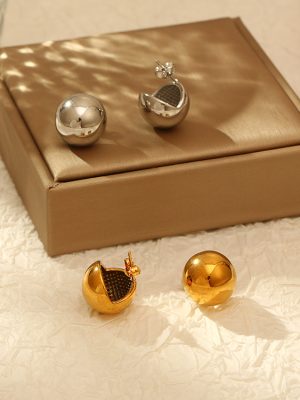 INS Spherical Glossy Stainless Steel Earrings Advanced Women's Versatile Plated 18K Earrings