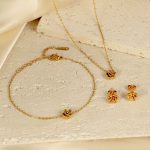 Rose Stainless Steel Earrings and Necklace Set 18K Gold Plating PVD Ear Rings