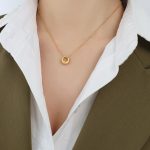 color: P097-Gold Oval Pendant Necklace