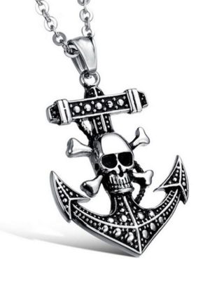 Pirate Ship Hip Hop Men's Necklace One Piece Skull Boat Anchor Pendant Men's Hanging Ornaments Pendant Steel Chain Tide