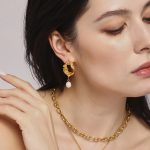 French Entry Lux 18K Gold Plating Hollow Lava Irregular Earrings Female Freshwater Pearl Eardrops Earrings