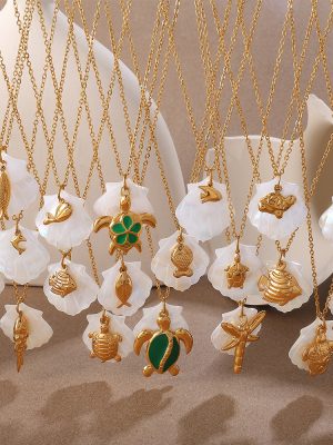 New DIY Shell Dolphin Pendant Necklace Stainless Steel 18K Gold Plating Senior Ornament Women