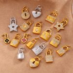 Light Luxury Versatile Various Diamond-Embedded Lock Head-Shaped Pendant Stainless Steel 18K Gold Plated DIY Ornament Accessories