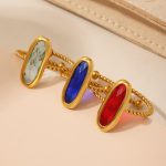 Stainless Steel 18K Gold Ring Czech Glass Thread Steel Ball Open Women's Jewelry Hand Jewelry