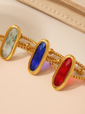 Stainless Steel 18K Gold Ring Czech Glass Thread Steel Ball Open Women's Jewelry Hand Jewelry