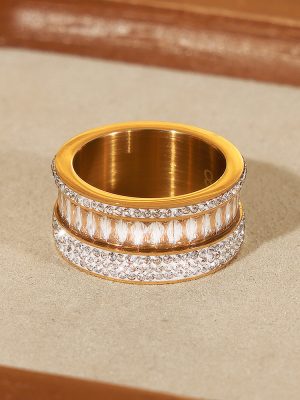 New Advanced Light Luxury Design Stainless Steel Gold Plated Zircon Ring Ring Ornament Women