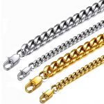 Men's and Women's Grinding Arc Stainless Steel Cuban Bracelet Gold Necklace 18K Plated Necklace