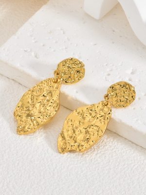 Gold hammered stainless steel earrings, luxury and high-end exaggerated ginkgo leaf earring design, female pendant.