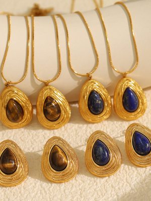 New French Retro Maillard Autumn and Winter Tiger Eye Necklace Personalized Graceful and Wild Simple Jewelry Suit for Women