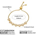 color: E372-White Zircon Heart Gold Bracelet -22.5cm