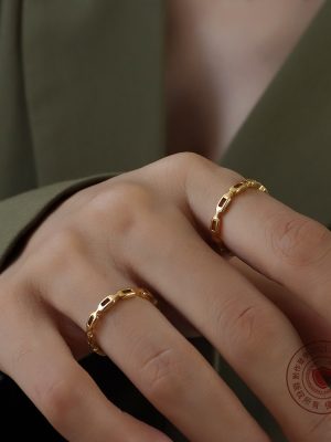 Marka French Style Ornament Ring Bone Joint Hollow Ring Forefinger Ring Stainless Steel 18K Gold A206