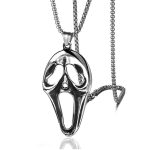 Screaming Expression Exaggerated Mask Pearl Chain Necklace Stainless Steel Retro Pendant Ornaments