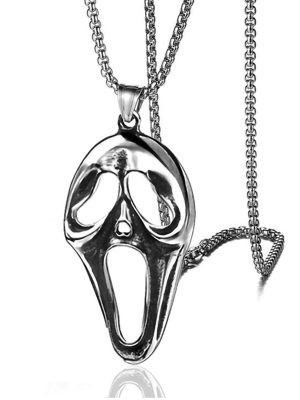 Screaming Expression Exaggerated Mask Pearl Chain Necklace Stainless Steel Retro Pendant Ornaments