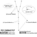 color: P012-Round Zircon Steel Color Y Letter Shape Necklace -42+5cm