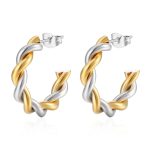 color: Two Wire Twist Twist C Shape Earrings -Two-tone Gold MS-157