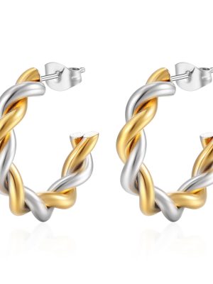 Twist Stainless Steel Earrings Light Luxury Women's Gold C- Shaped Ear Hoop Jewelry