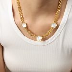 color: P389-White Shell Gold Necklace -42+5cm