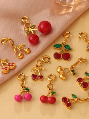 Vigorous Sweet Rhinestone-Encrusted Variety Jewelry Buckle Cherry Pendant Stainless Steel 18K Gold Plating Exquisite Accessories