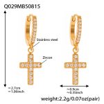 color: Q029-Gold Cross Full Pave Zircon Earrings