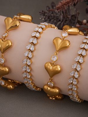 High Quality Heart Water Drops Zircon Hand-Assembled Bracelet PVD 18K Gold Plating Advanced Bracelet