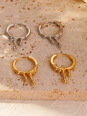 New Irregular Water Drop Stainless Steel Earrings Lava Liquid Ear Studs Flowing round