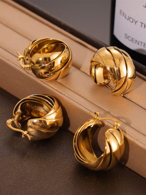 French Elegant Simple and Cool Earrings Personality Multi-Layer Line Twist Woven Design Stainless Steel U-Shaped Ear Clip