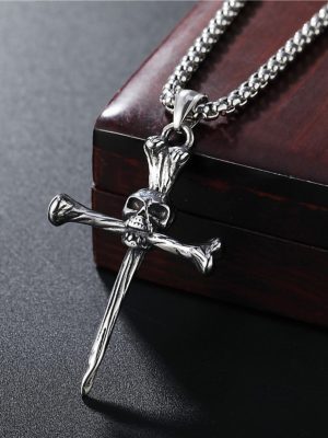 Skull Men's Ornament Stainless Steel Cross Personalized Pendant Punk Necklace Clothing Accessories