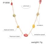 color: P1898-Natural Stone Imitation Pearl Necklace -45+5cm (Natural Stone Color May Vary Slightly Order with Caution)
