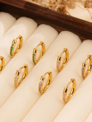 round Stainless Steel Inlaid Zircon Ear Clip Women's Geometric All-Match Plated 18K Color Zirconium Earrings