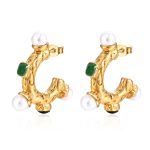 color: Gold Set with Pearl Plus Zircon Stud Earrings MS-241