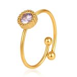 color: Round Zircon Ring Pink Zircon / size: Open Adjustable