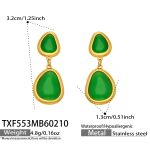 color: TXF553-Gold Green Glass Stone Earrings