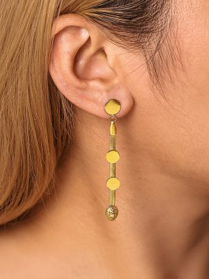 Ornament Lion's Head round Blade Tassel Earrings Stainless Steel Eardrop 18K Vacuum Plating Long Earrings
