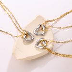 Simple Gold and Silver Contrast Color Hollow Love Necklace Stainless Steel Double Ring Buckle All-Match Clavicle Chain
