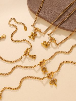 New Minimalist Twelve Constellation Pendant Knotted Bracelet Stainless Steel Plated 18K Gold Bracelet
