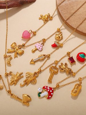 Seaside Holiday DIY Mushroom Pendant Necklace Stainless Steel Plated 18K Elegant Jewelry Women