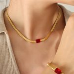 color: P1325-Red Zircon Gold Necklace -39+5cm