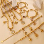 Casual Sweet Cool Key Donut DIY Multi-Element Pendant round Beads Bracelet and Necklace Set Women