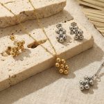 French Style Temperament Small Steel Ball Patch Earrings Necklace Choker Simple Stainless Steel Jewelry Set