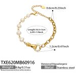 color: TXE620-White Zircon Freshwater Pearl Gold Bracelet -16.5+5cm