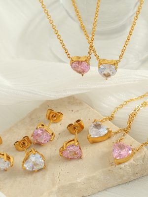 High-Grade Micro Zircon-Laid Necklace Earrings Light Luxury Classic Style Heart Love Heart Pendant Clavicle Chain Female