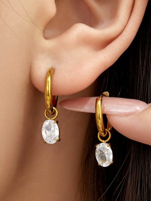 New Super Flash Loving Heart Zircon Pendant Stainless Steel Plated 18K Gold Light Luxury All-Match Female Accessories Earrings Combination