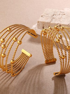 Retro Multi-Layer Twist String Steel Bead Bracelet Design Personalized Opening Bracelet